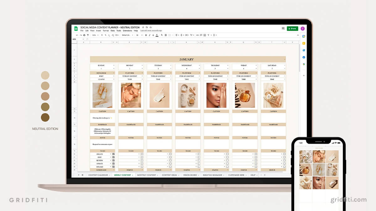 Aesthetic Social Media Content Calendar Spreadsheet