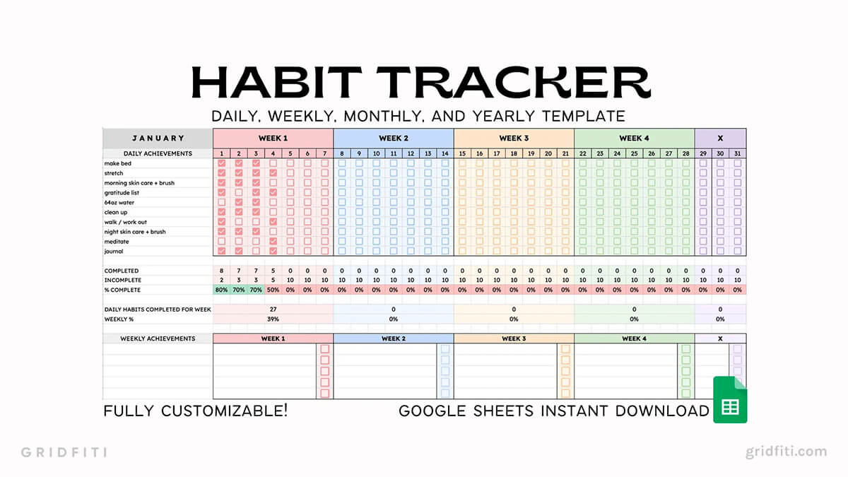 Colorful Habit Tracker Spreadsheet Template