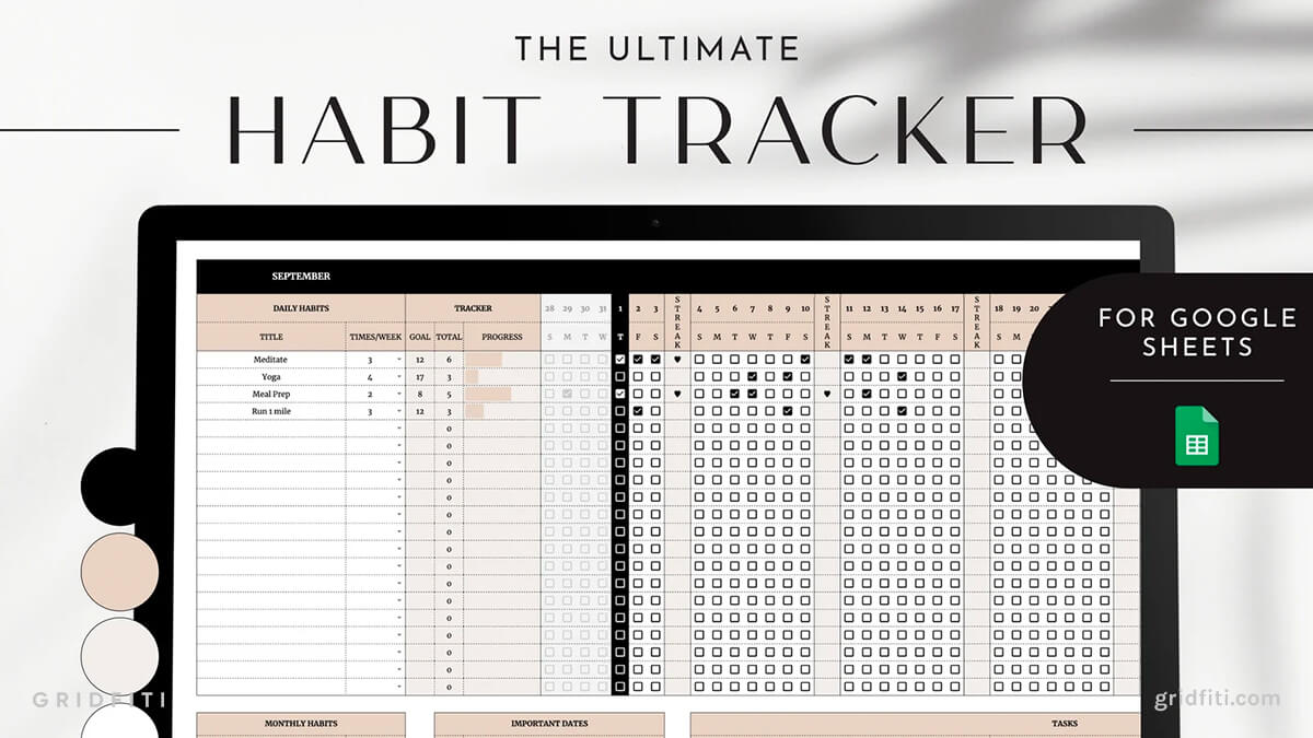 Minimal Neutral Habit Tracker Google Sheets Spreadsheet