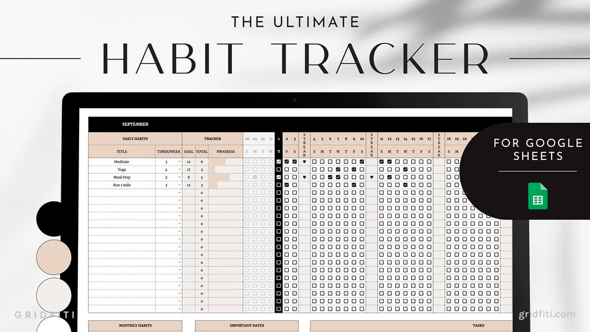 Minimal Neutral Habit Tracking Spreadsheet