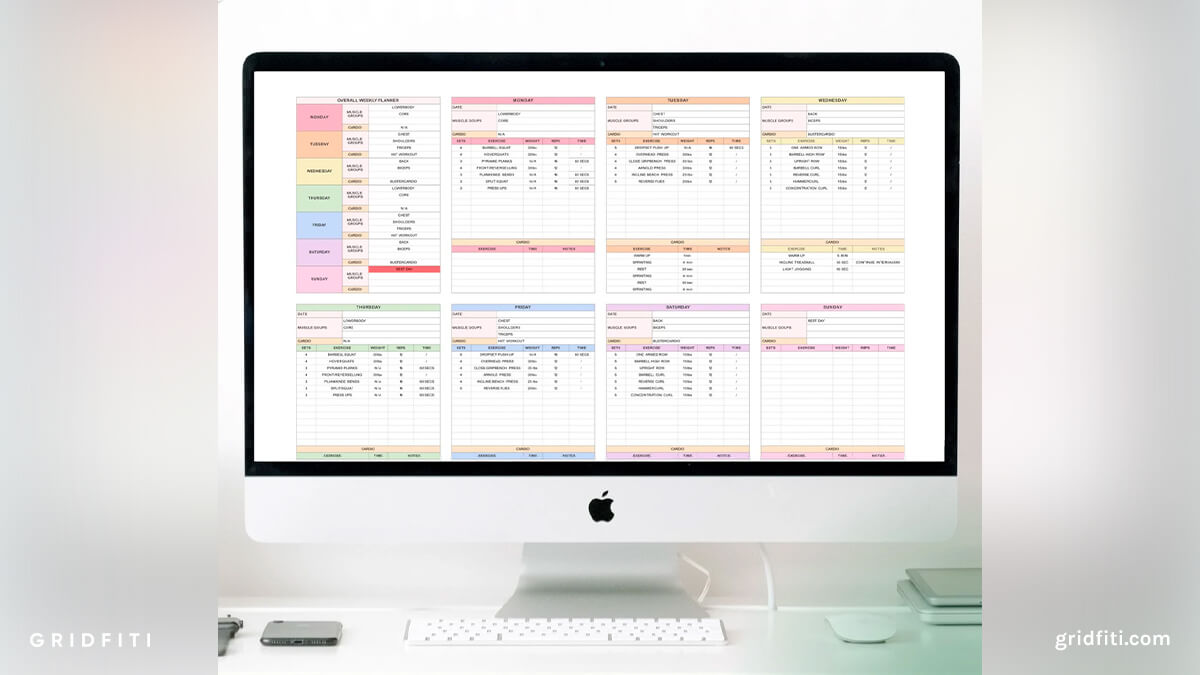Colorful Workout Planner Google Spreadsheet