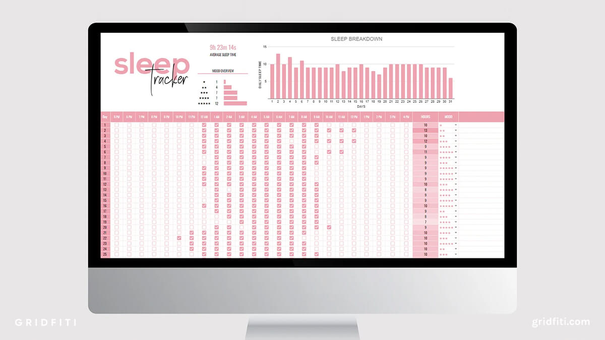 Pink Sleep Tracker Google Sheets Template