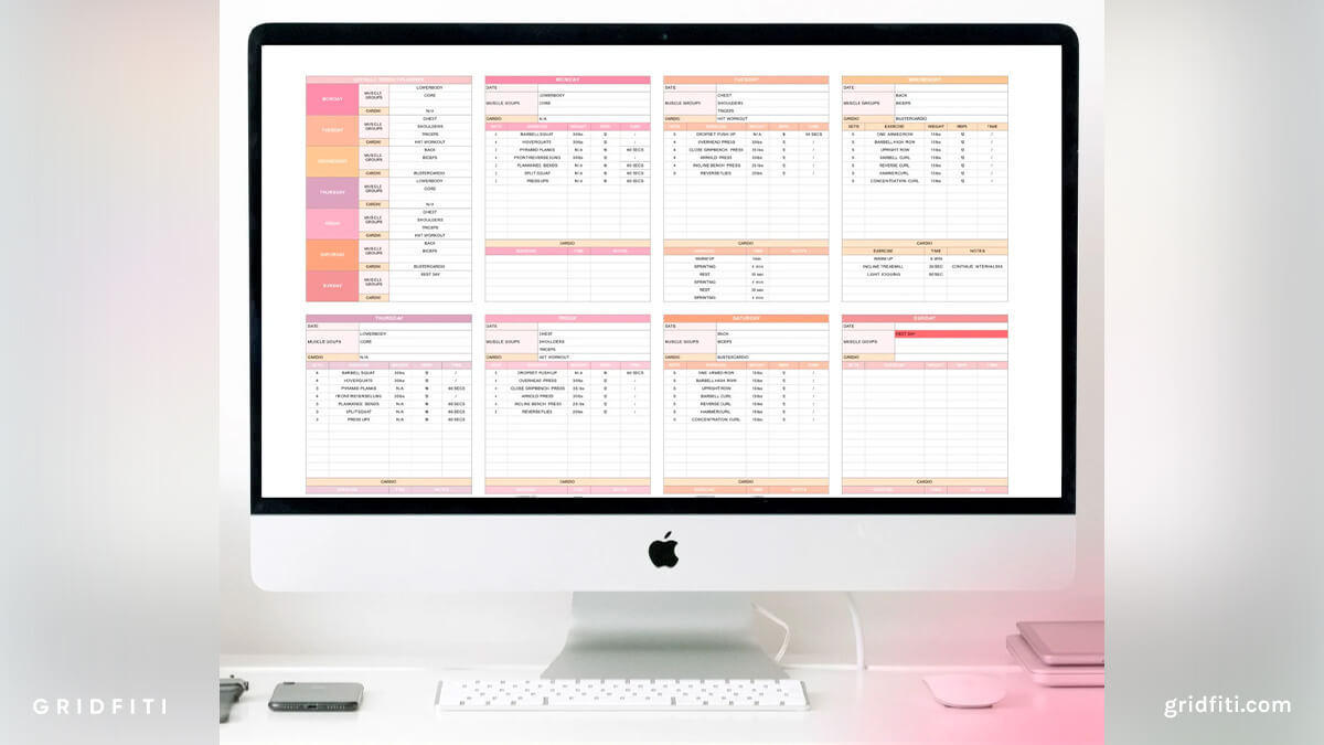 Pink Workout Planner Google Spreadsheet