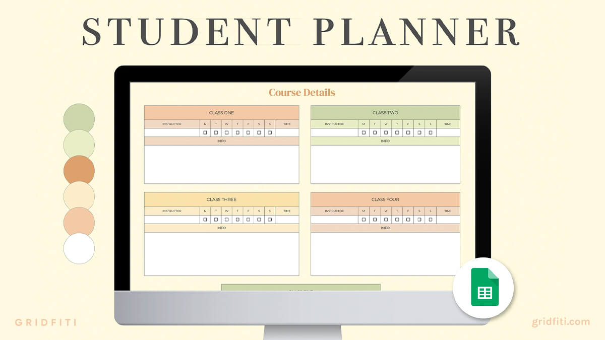 Aesthetic Digital Student Planner Template for Google Sheets