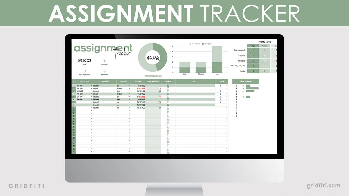 assignment planner google sheets