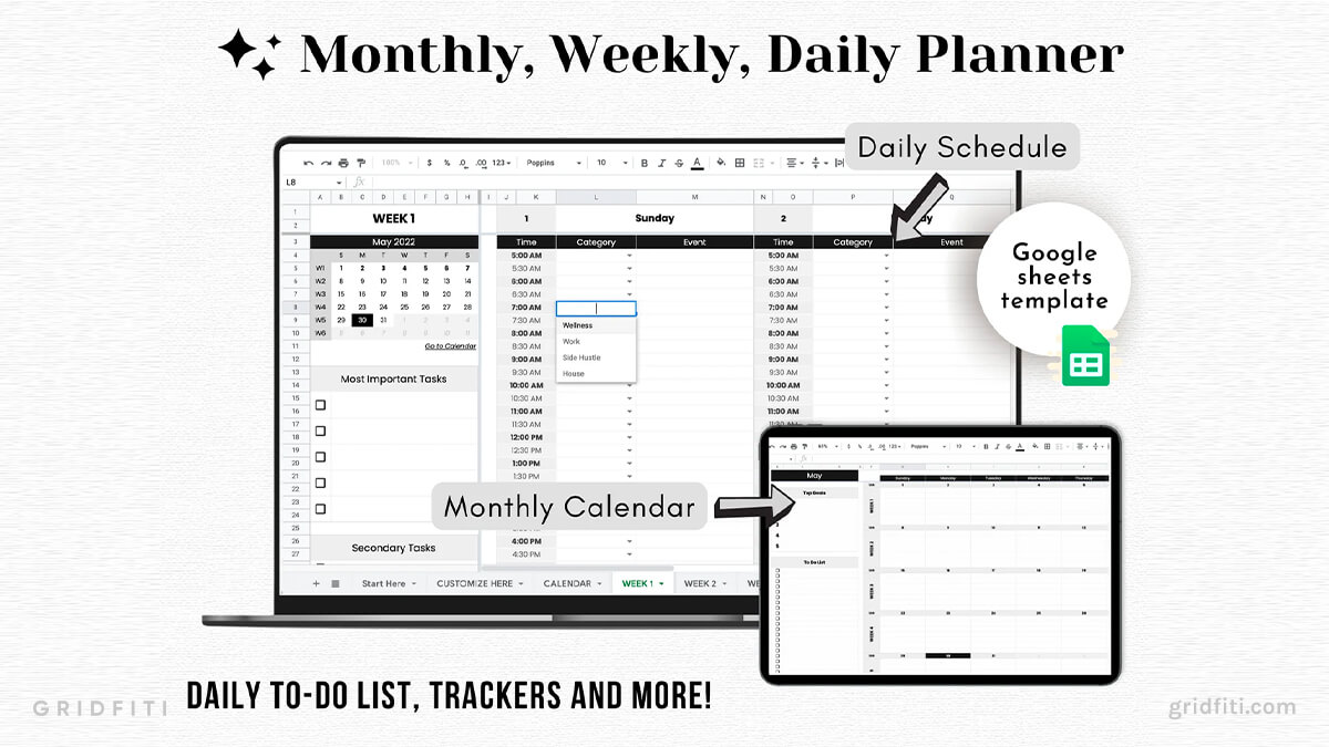 Minimal Black and White Undated Weekly To-Do List and Planner