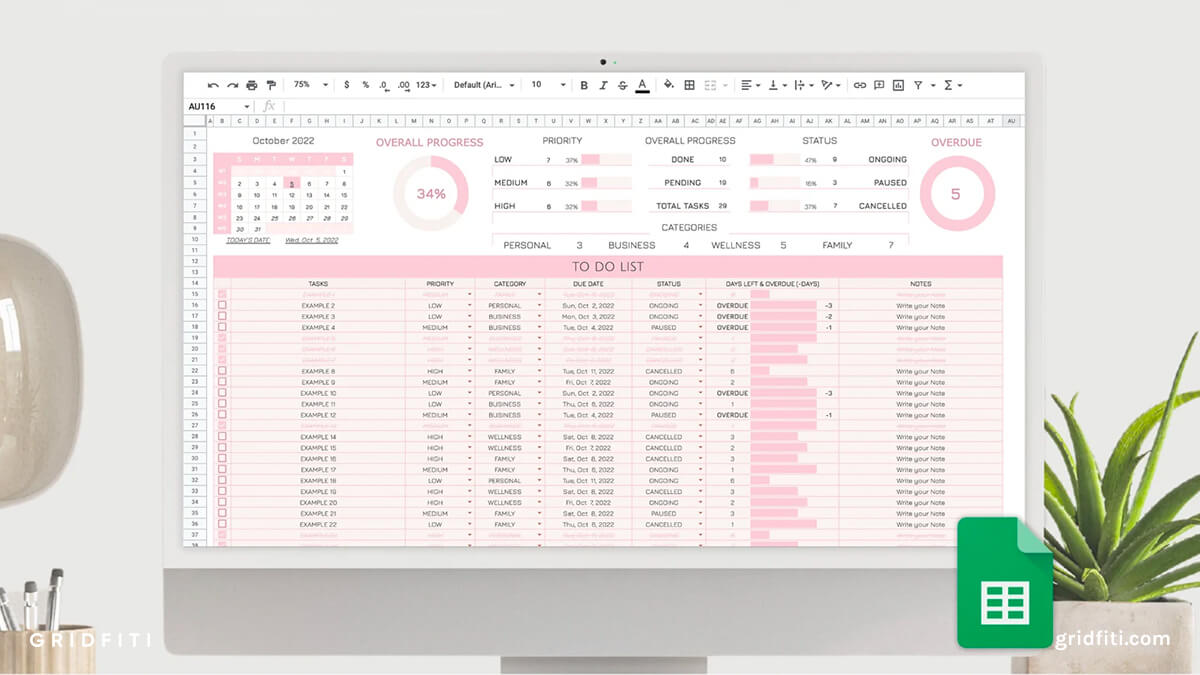Pink To-Do List Google Sheets Template