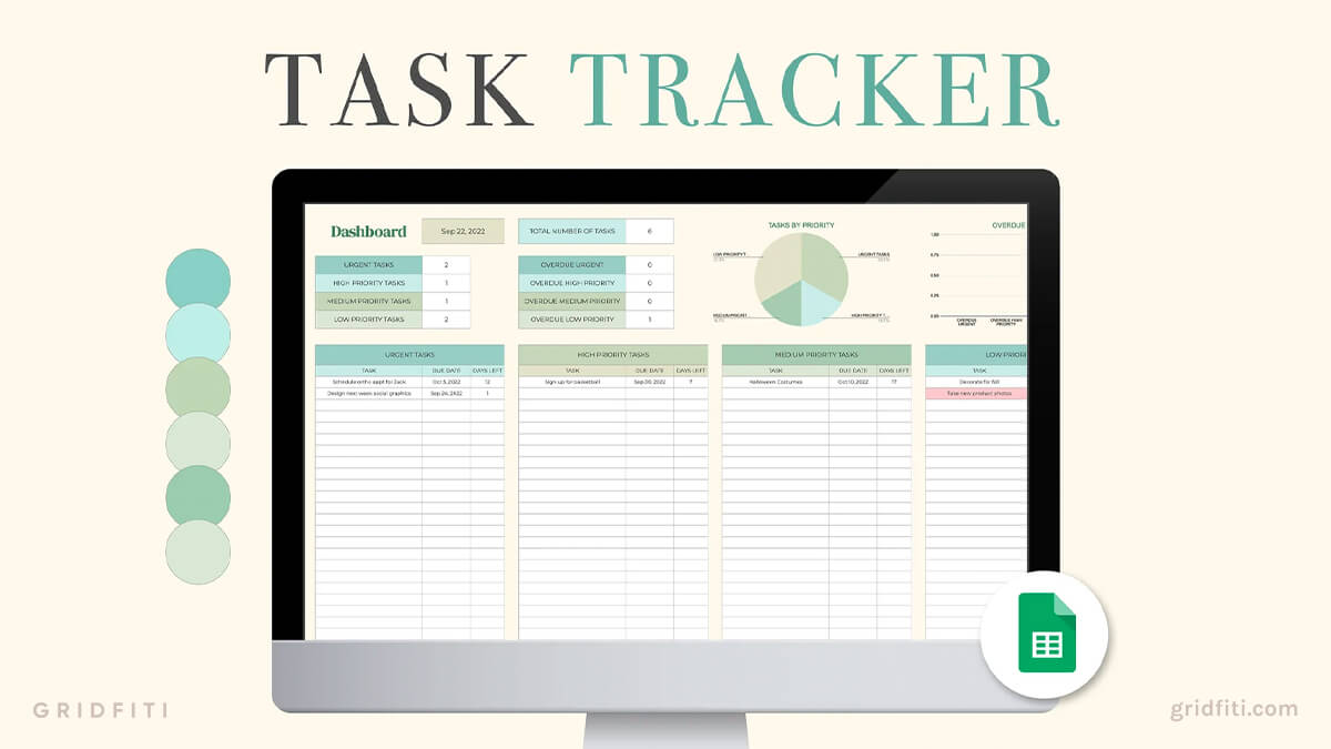 Aesthetic Simple Task Tracking Spreadsheet