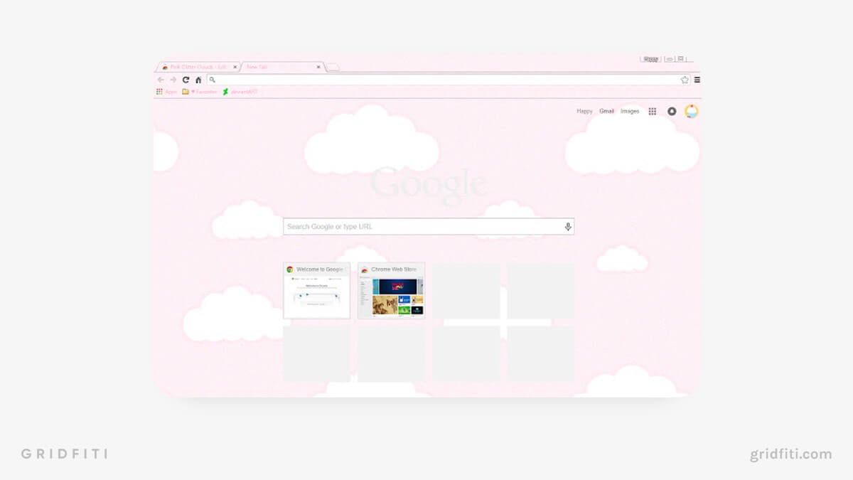 Pink Glitter Clouds Google Chrome Tab