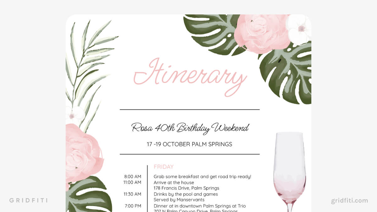 Pink & Plant-Themed Event Itinerary Template