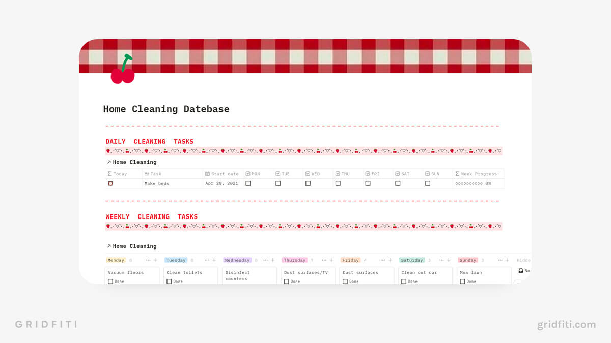 Aesthetic Chores & Cleaning Template for Notion