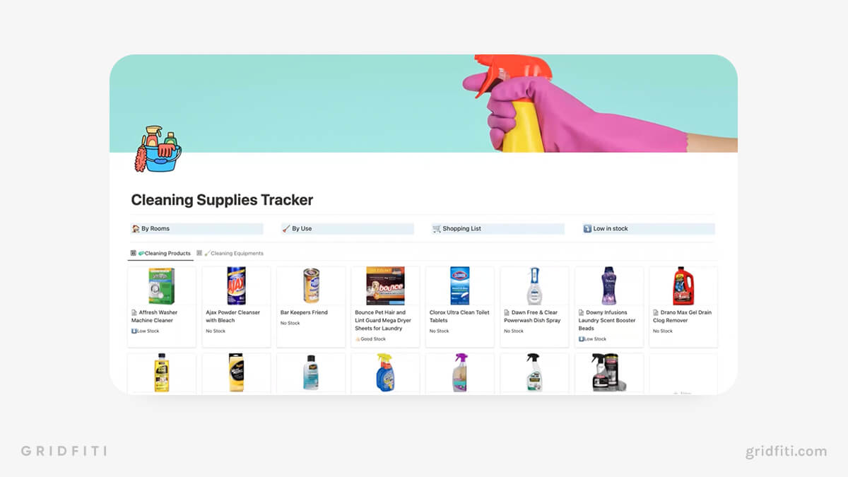 Notion Cleaning Supplies Tracker Template