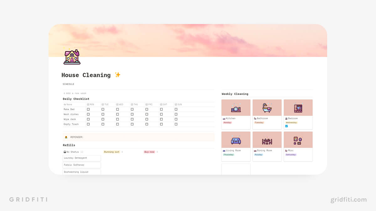 The 8 Best Notion Cleaning & Chore Templates Gridfiti