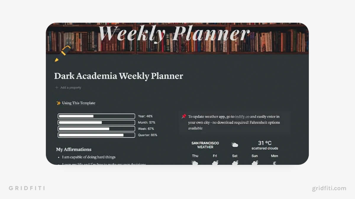 Dark Academia Weekly Planner