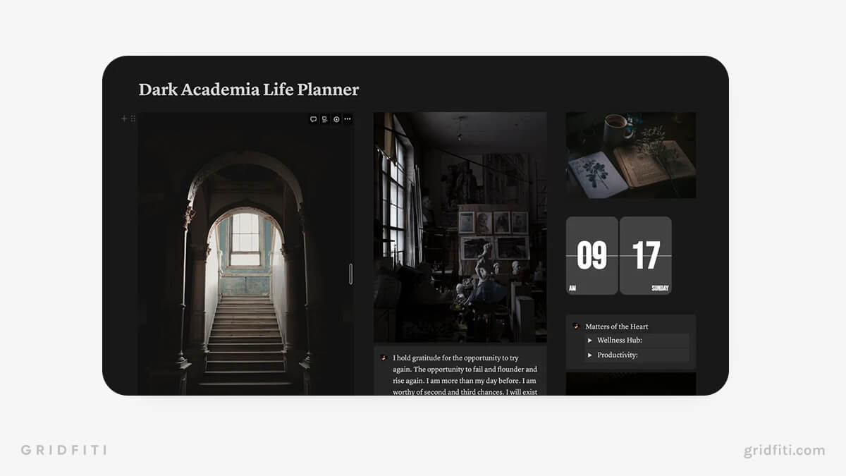 Monochrome & Dark Academia Life Template