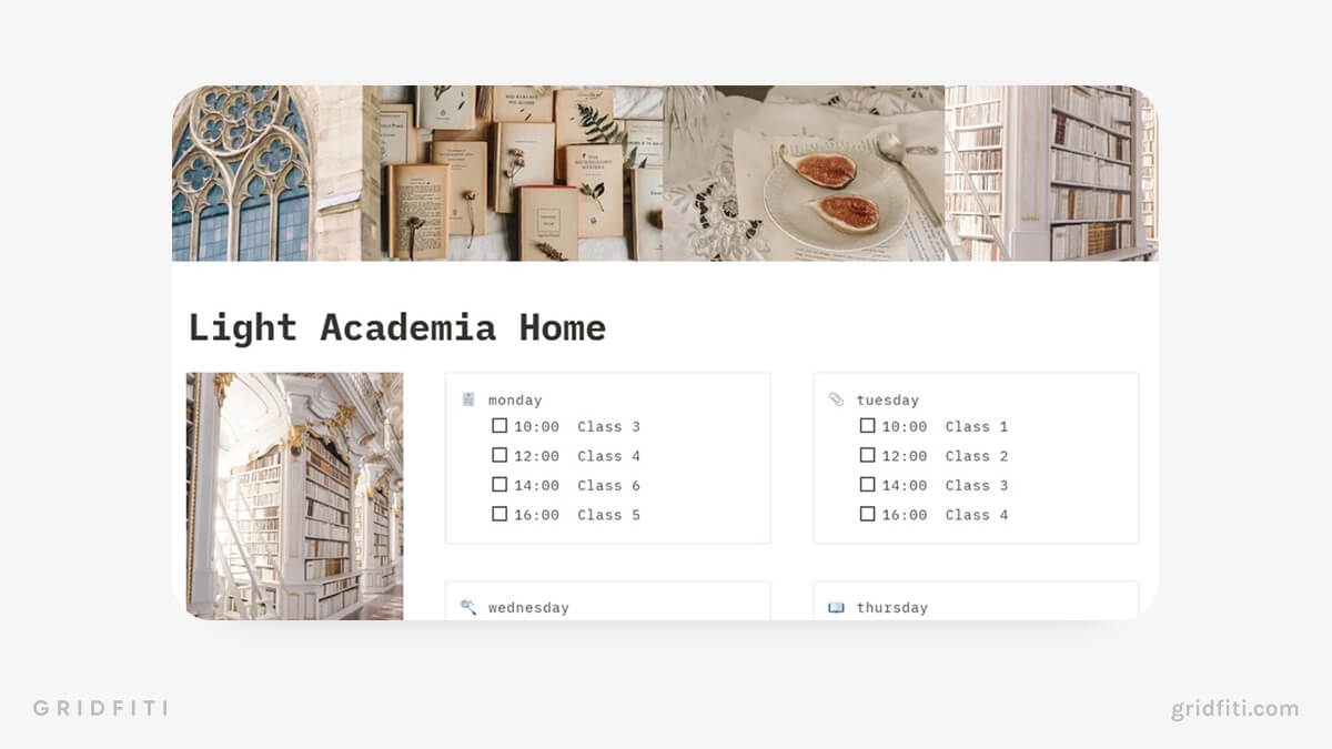 Light Academia Notion Student Planner