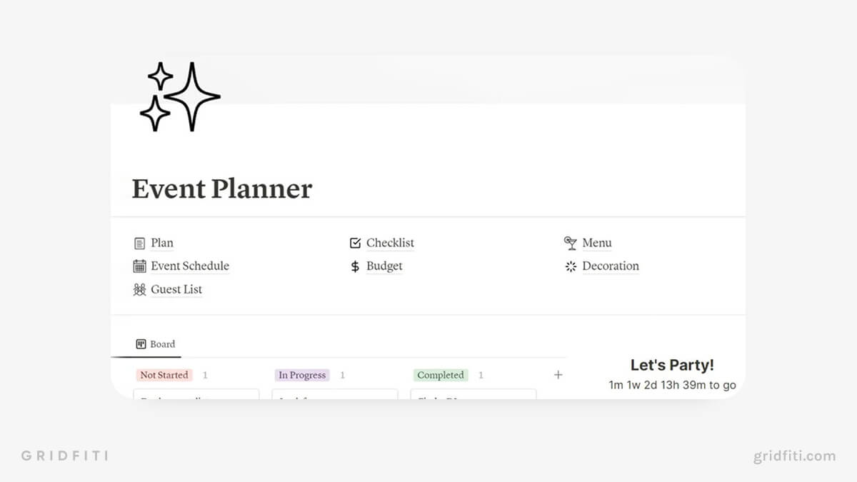 Minimalist Notion Event Planner Dashboard