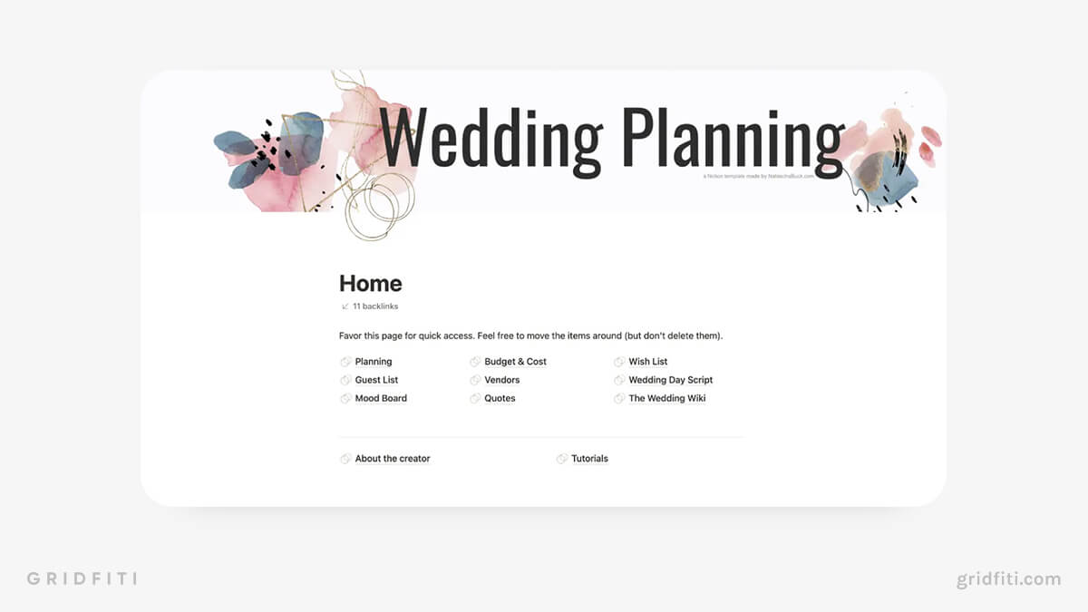 Notion Wedding Event Planner Template