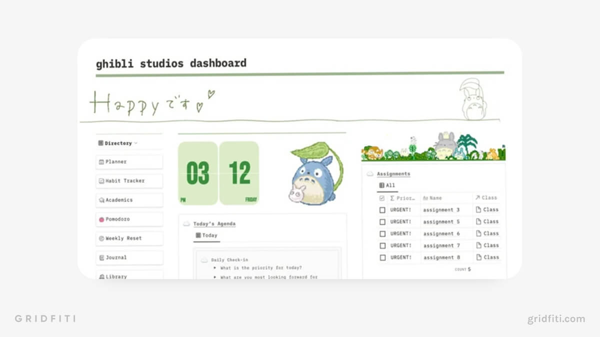 Studio Ghibli Planner Notion Dashboard