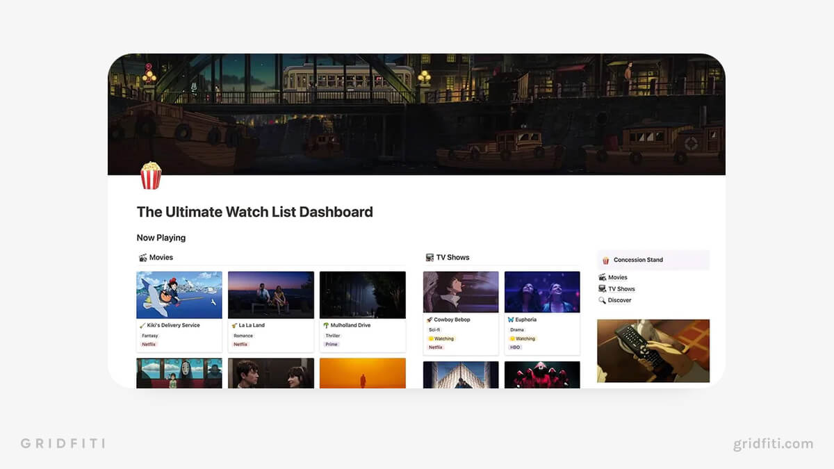 Notion Watch List Tracker Template for Anime Shows & Movies