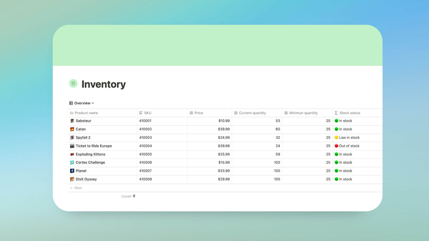 Notion Inventory Templates