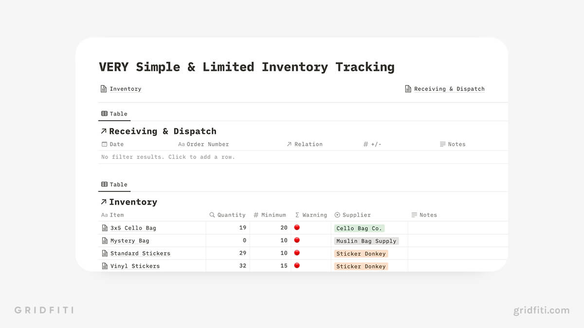 Notion Inventory Management Template