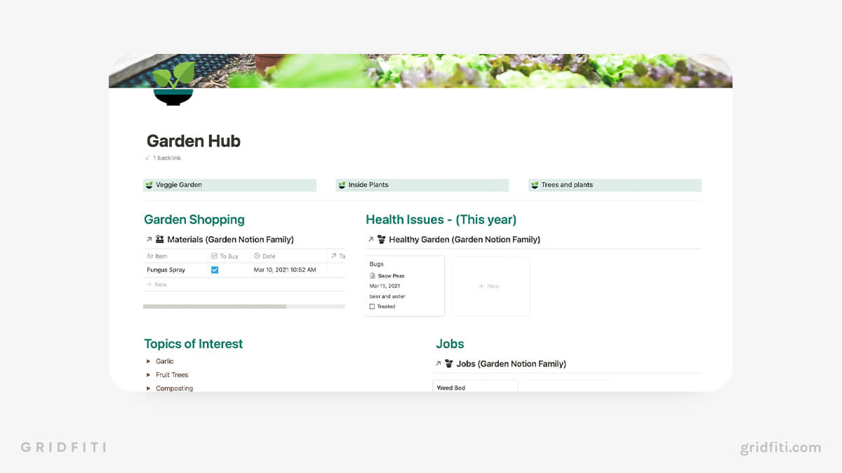 Notion Garden Dashboard Template