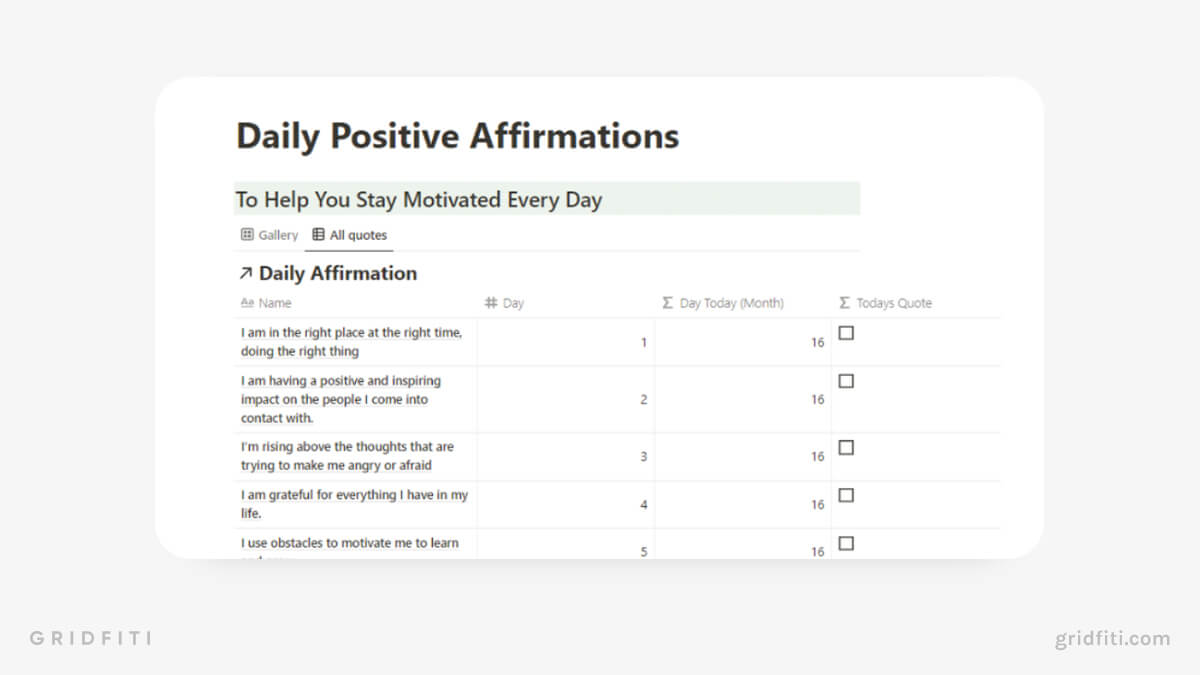 Notion Positive Daily Quote Template