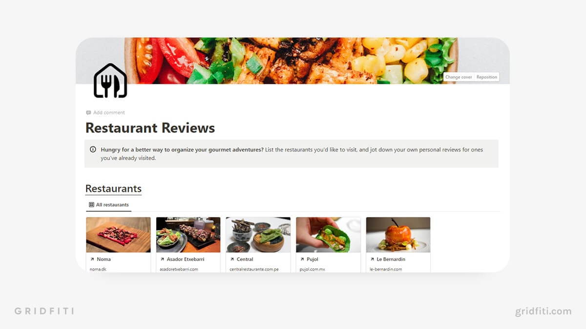 Notion Restaurant Reviews Template