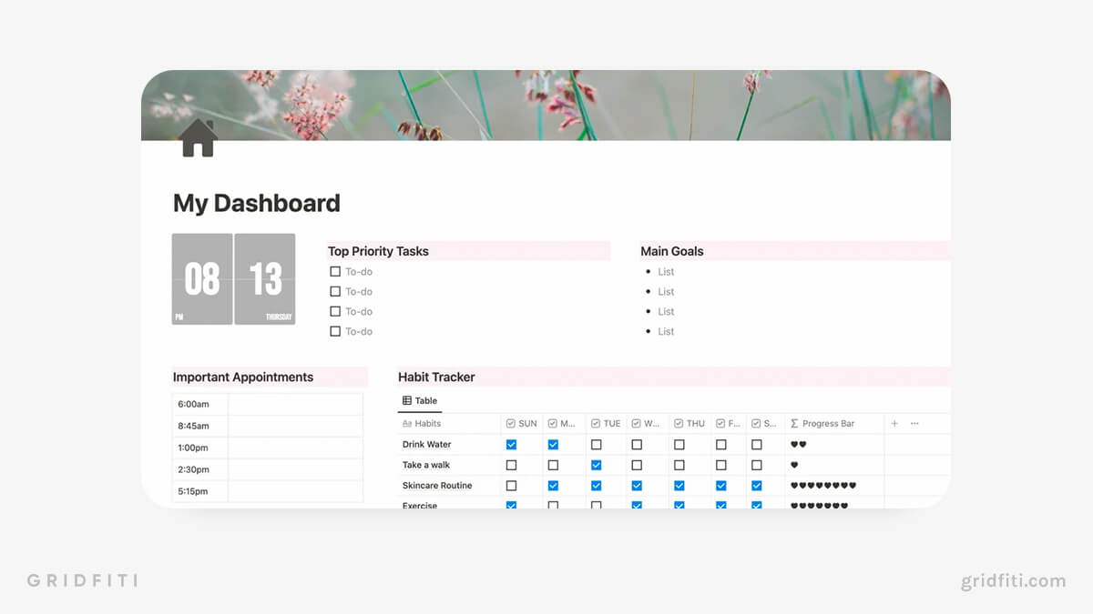 Aesthetic That Girl Lifestyle Notion Dashboard