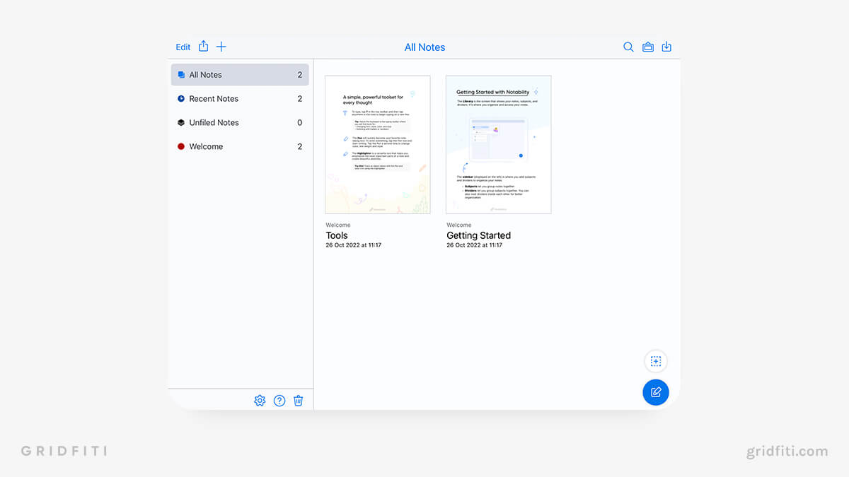 Notability User Interface