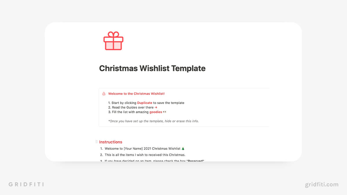 Notion Christmas Wishlist Template