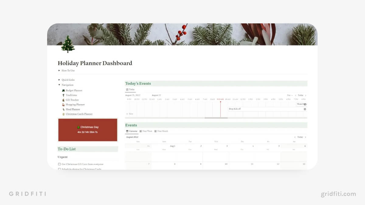 Notion Holiday Planner Dashboard