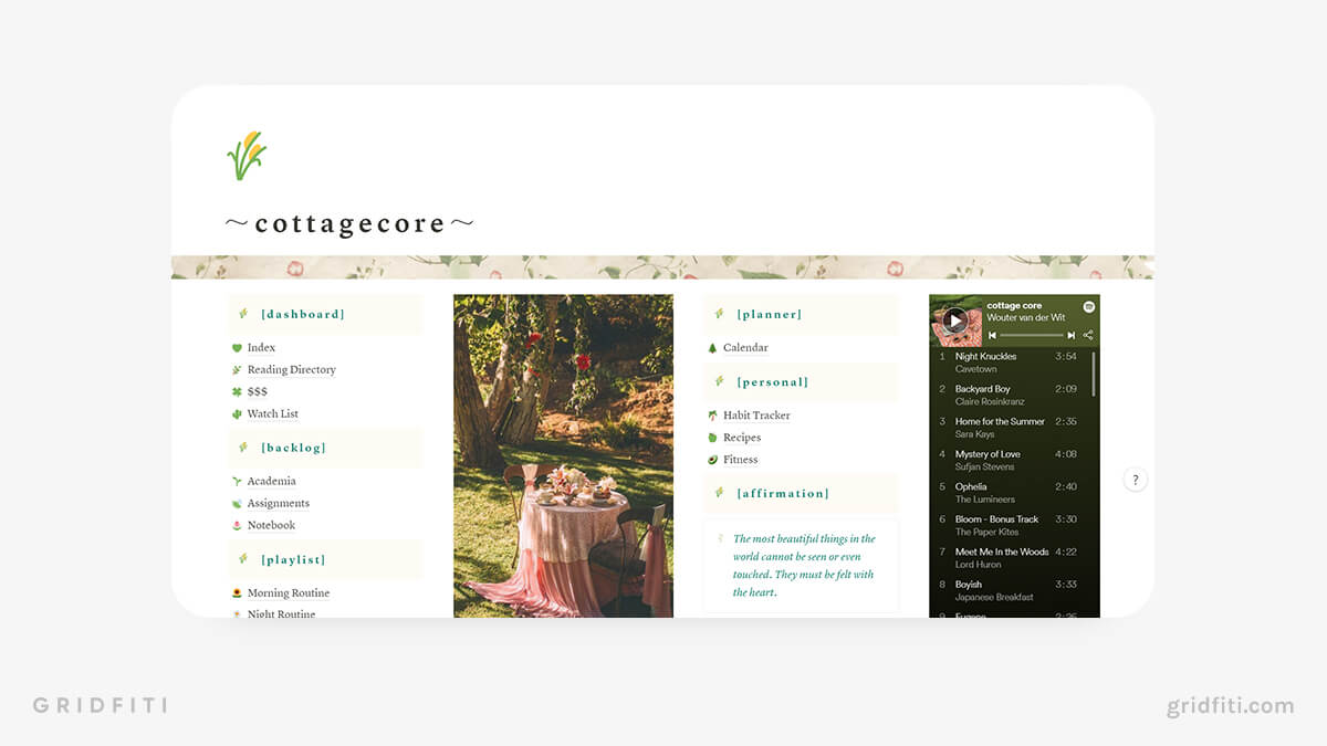 Light & Airy Cottagecore Notion Dashboard