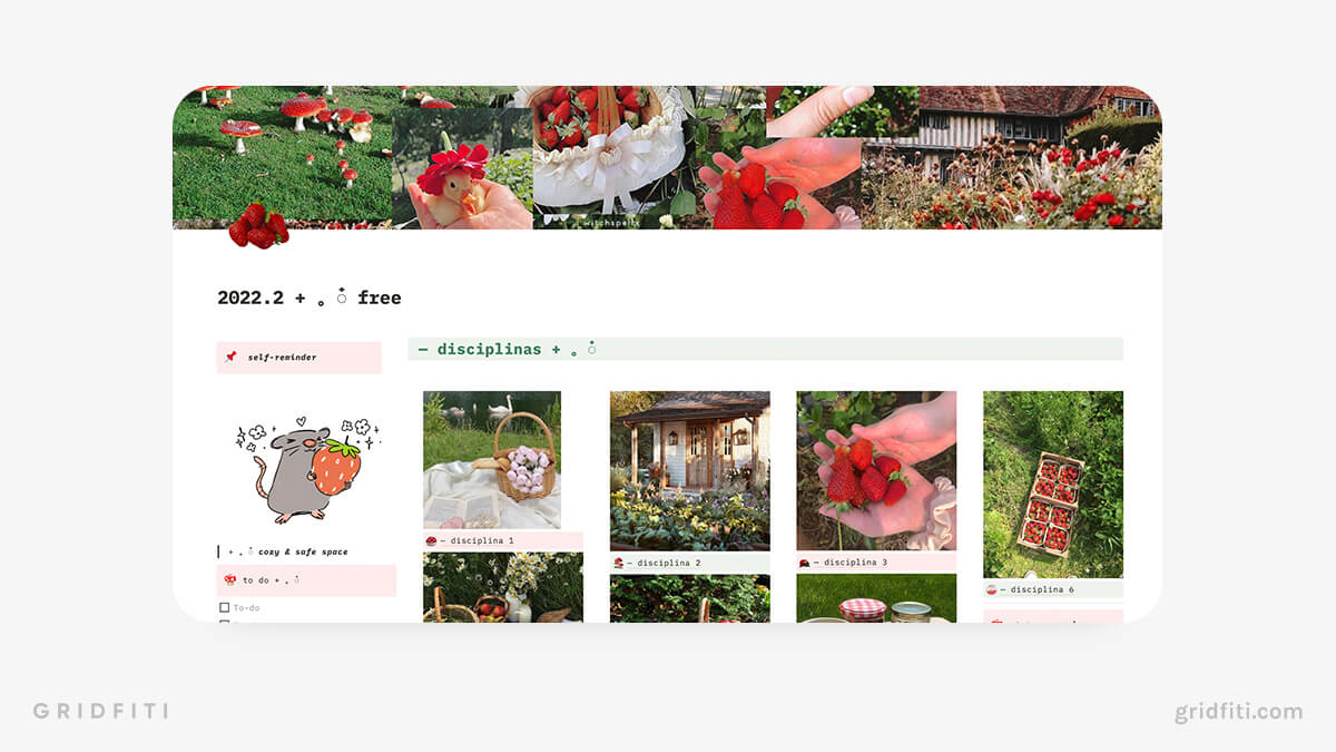 Strawberry Cottagecore Notion Dashboard