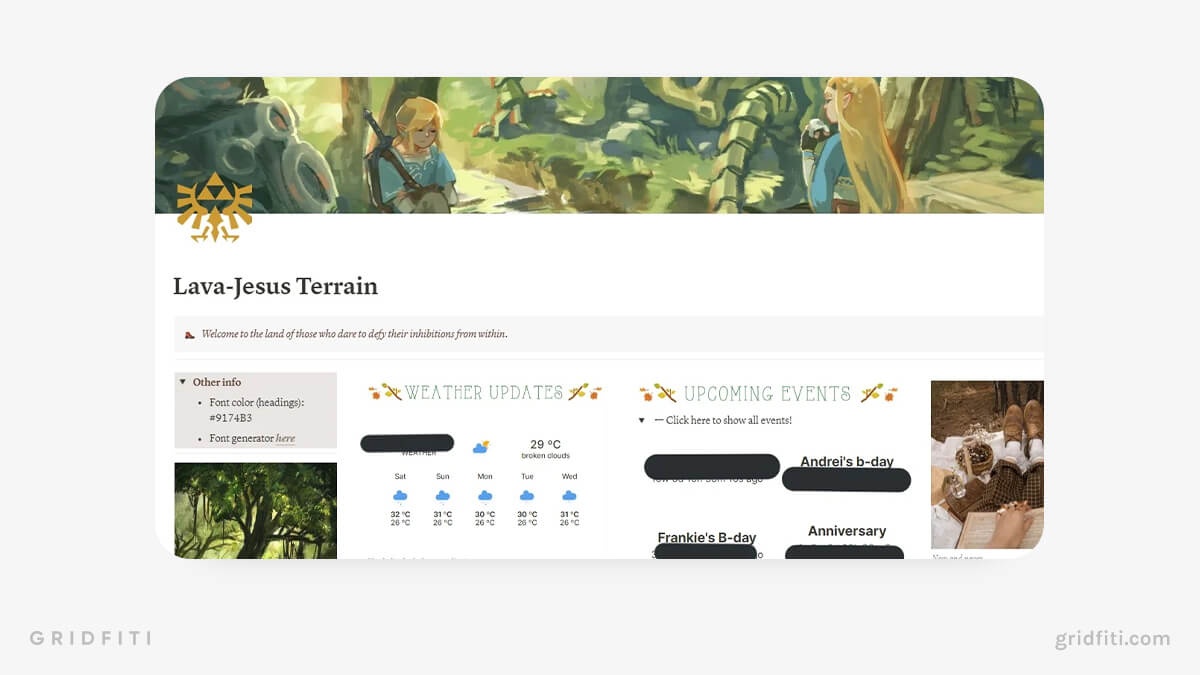 Zelda & Cottagecore Notion Homepage Template