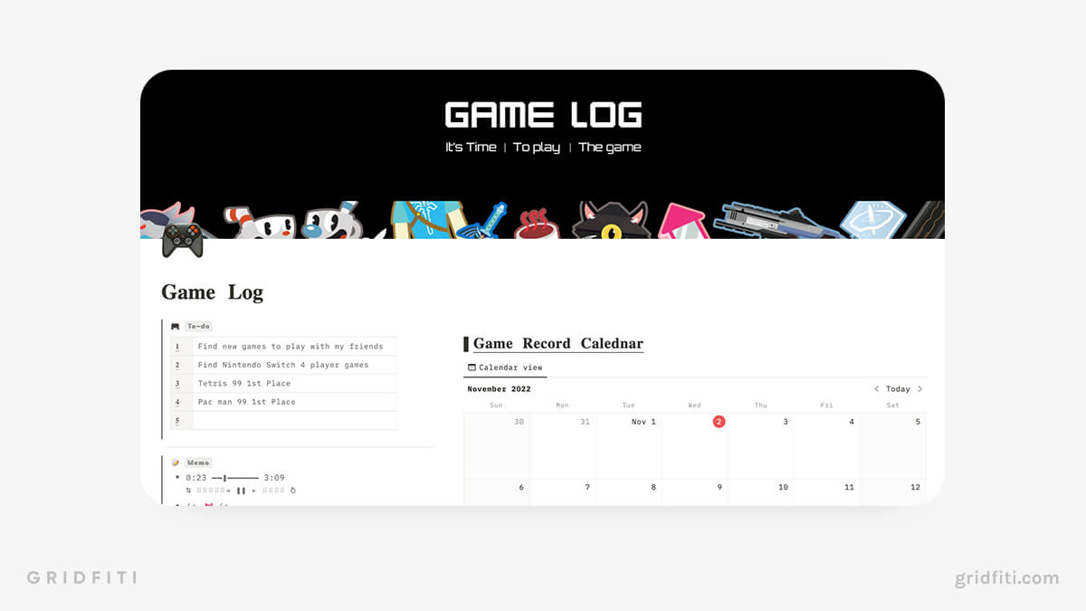 Game Log Notion Template