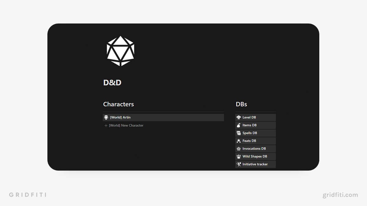 Minimalist D&D Character Sheet & Database Notion Template