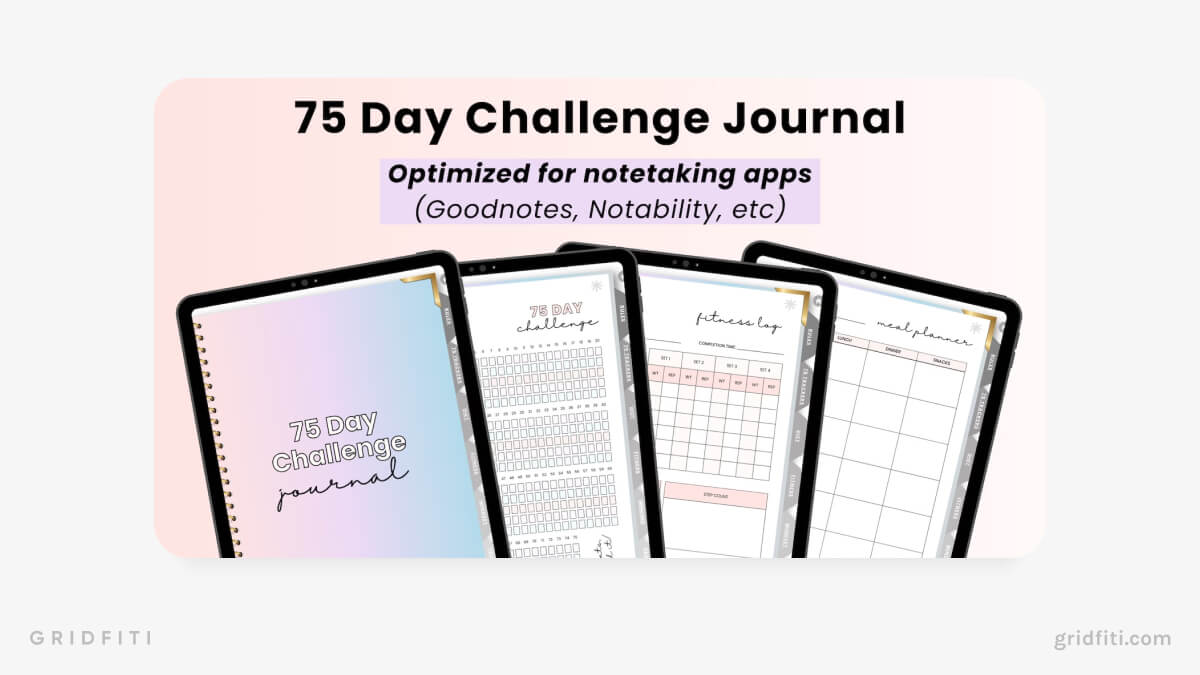 Colorful 75 Day Hard Challenge GoodNotes Journal Template
