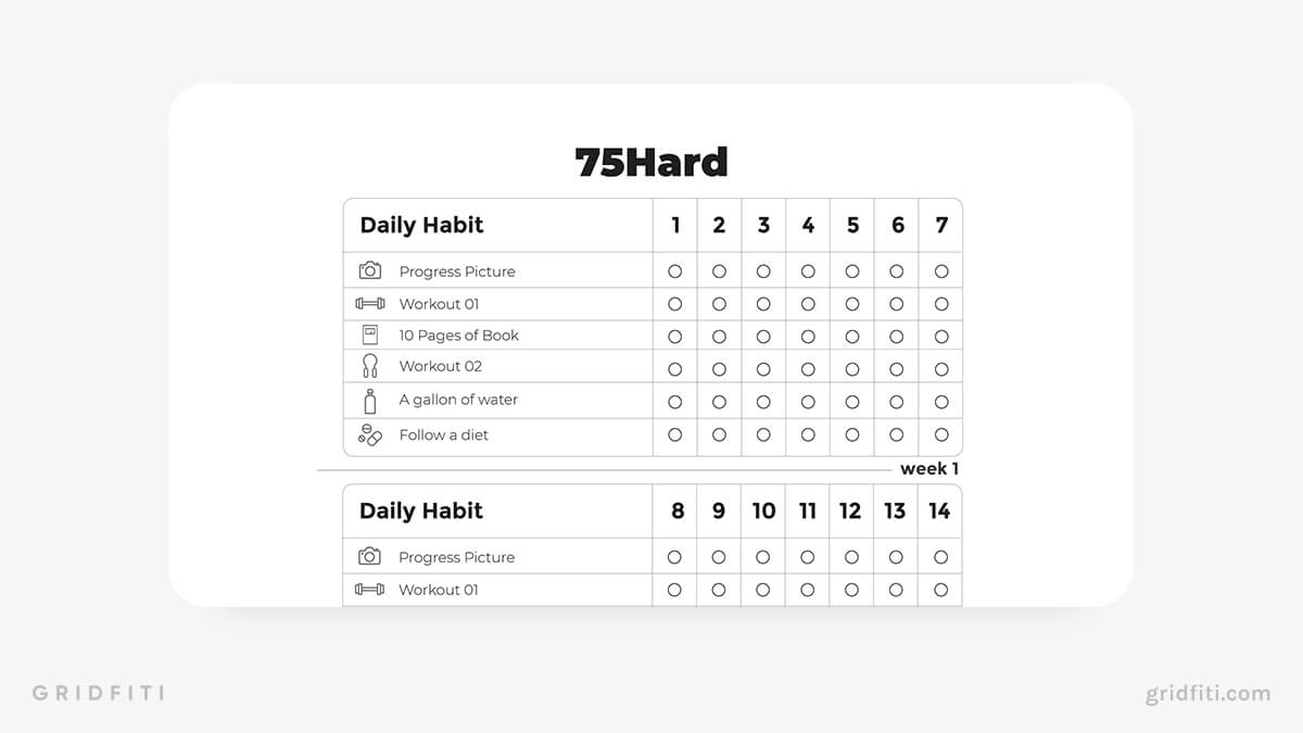 The 27 Best 75 Hard Challenge Templates Trackers Gridfiti