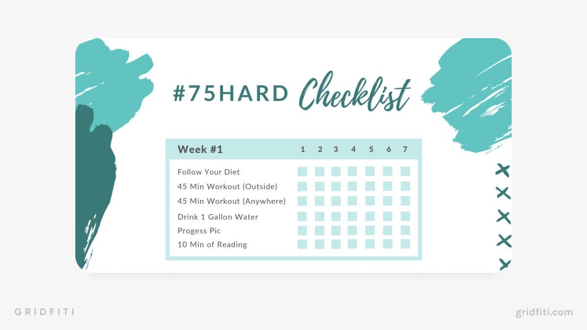 75 Hard Challenge Free Daily Checklist Template