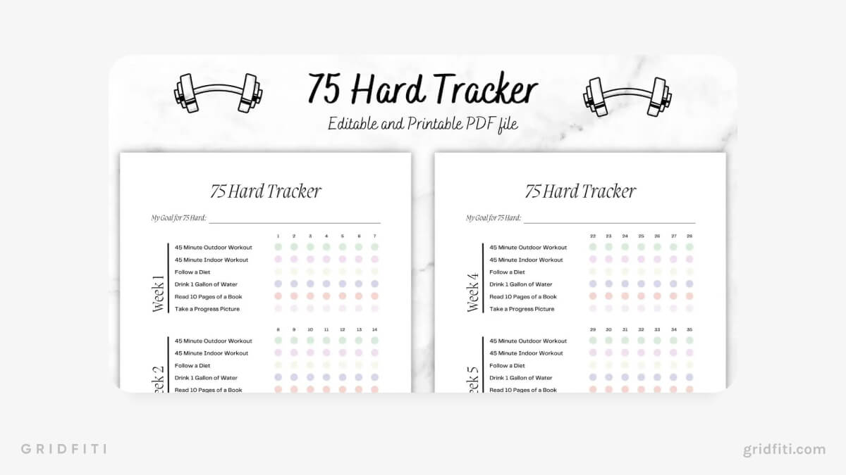 Editable 75 Hard Challenge Tracker