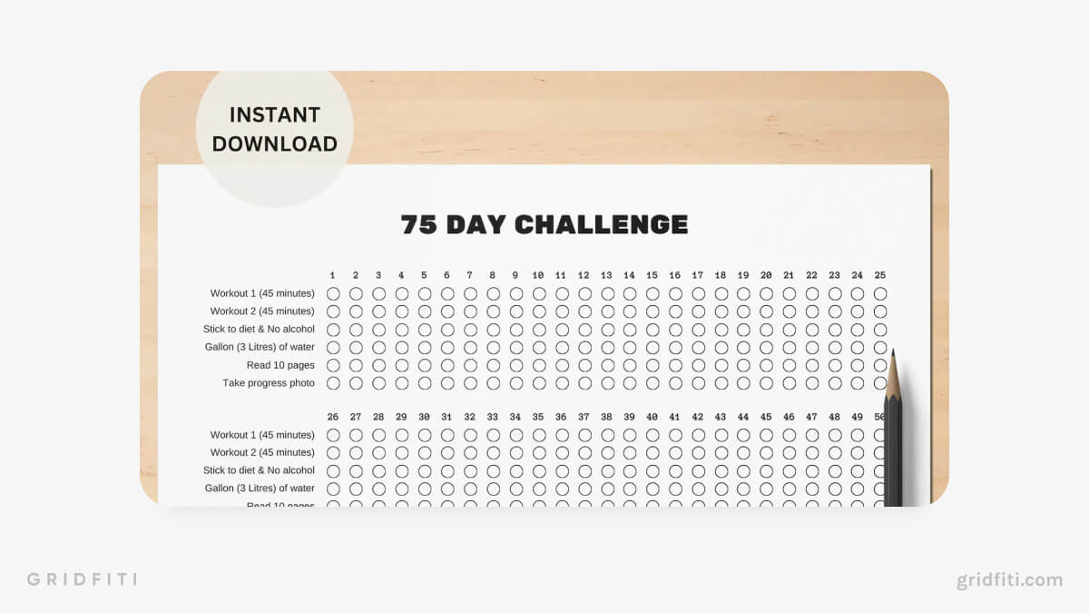 Minimal 75 Day Challenge Tracker Printable