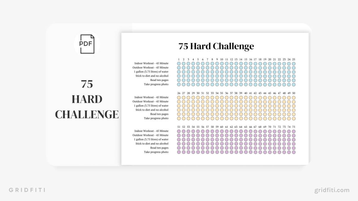 Pastel 75 Hard Challenge Printable PDF Template