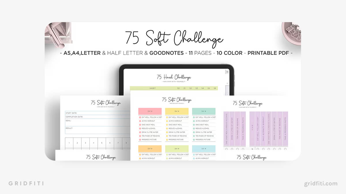 Colorful 75 Soft Challenge Habit Tracker for GoodNotes