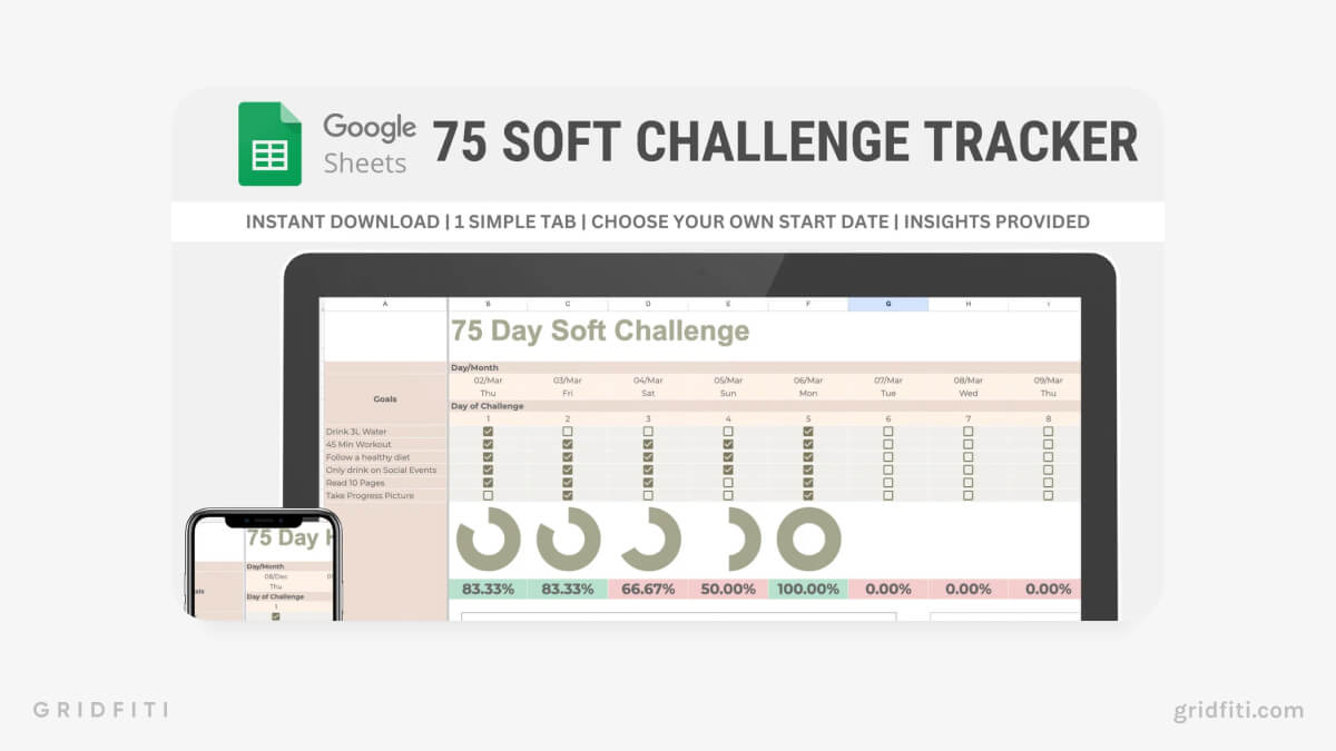 Neutral 75 Soft Challenge Tracker for Google Sheets