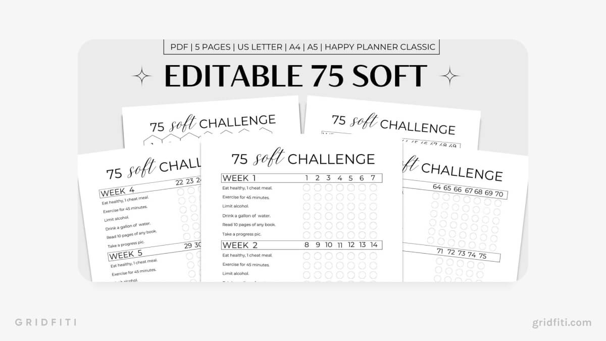 Black & White Minimalist 75 Soft Challenge Tracker