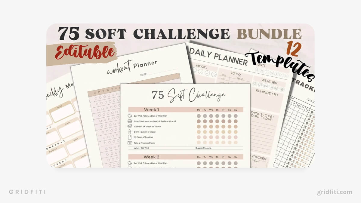 Editable 75 Soft Challenge Tracker Bundle