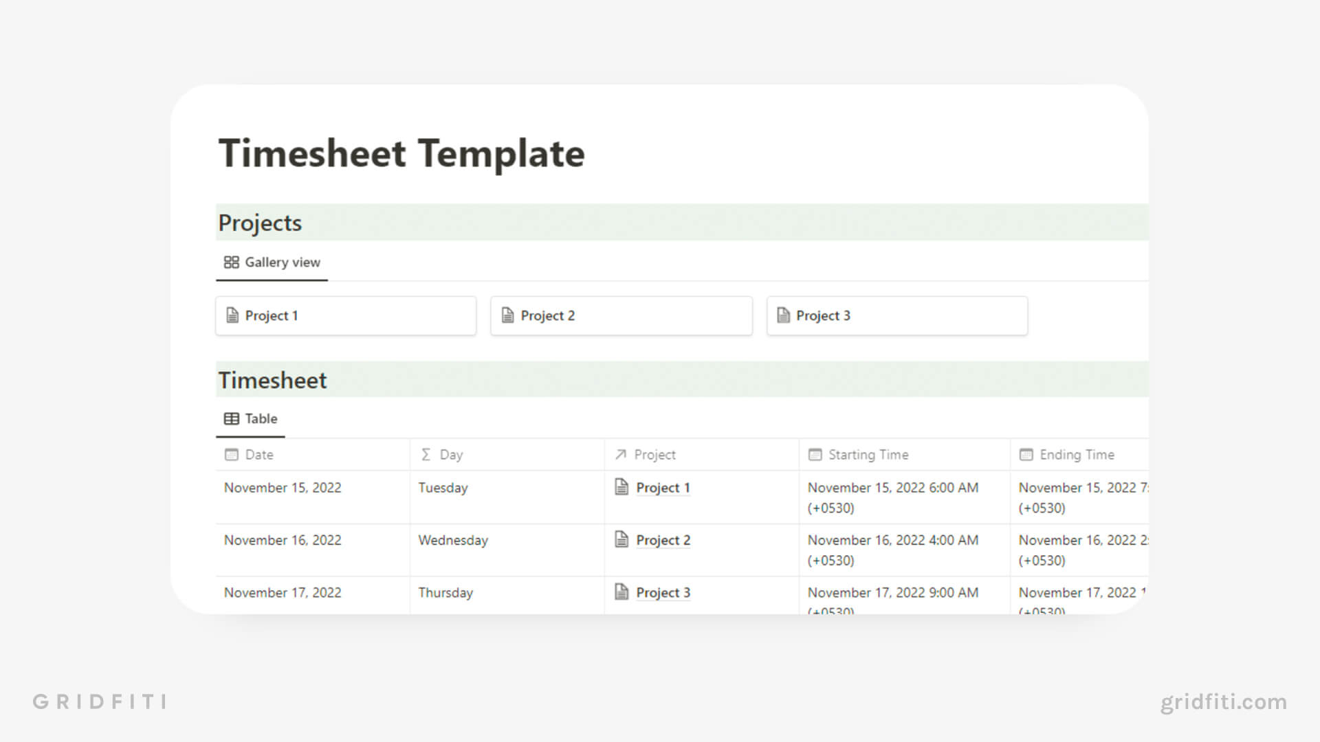 Free Notion Timesheet Template