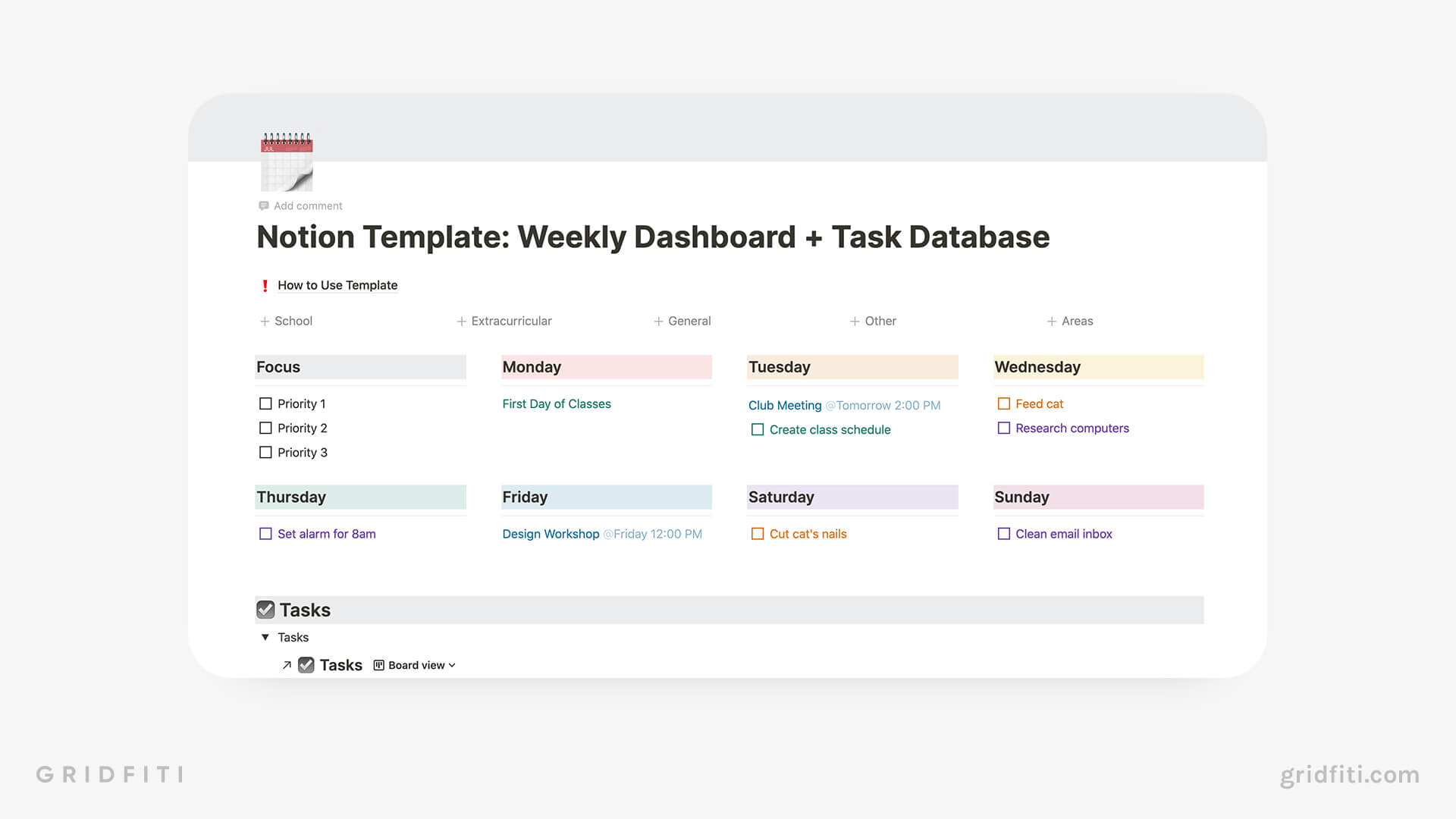 Weekly Notion Planner Dashboard & Tasks Manager